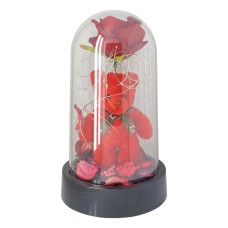 Kırmızı Ayıcıklı Fanus - Led Işıklı - Sonsuzluk Gülü